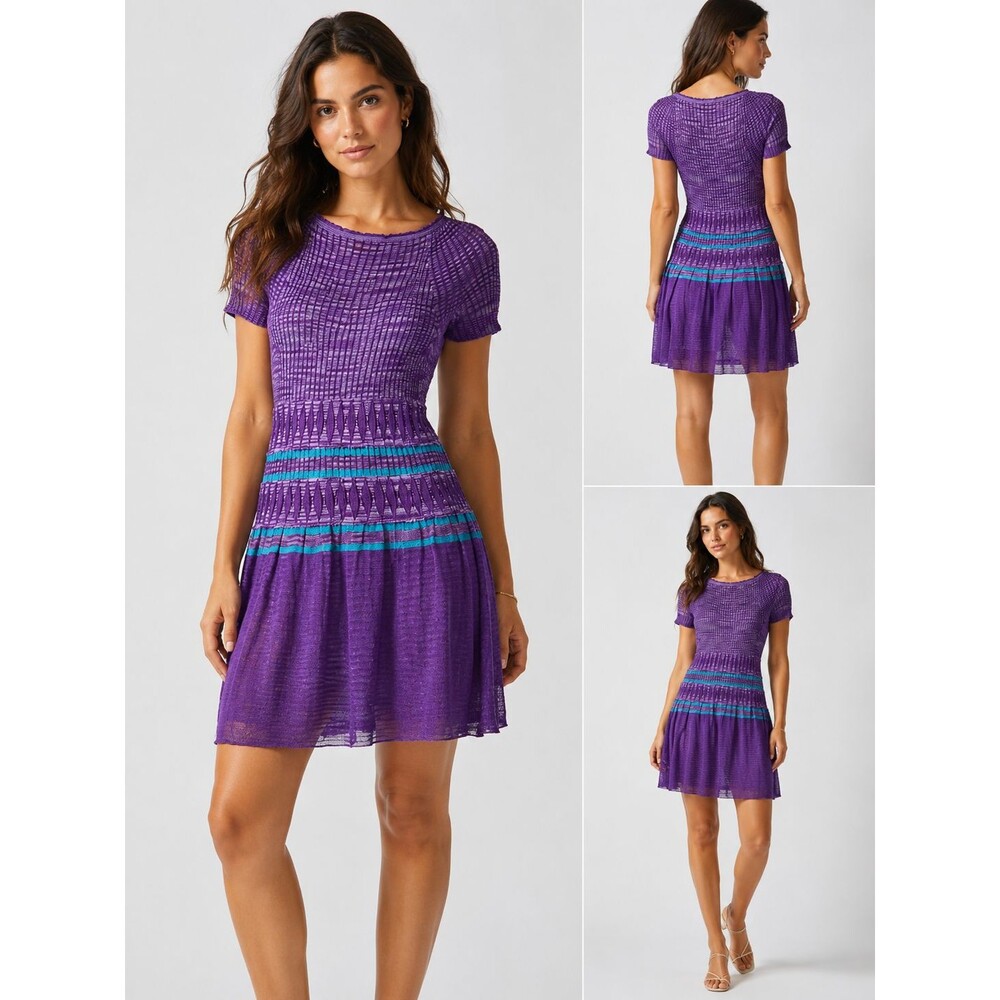 Missoni Womens Stretchy Fitted Knit Dress Purple Blue Size 46 US 10/12